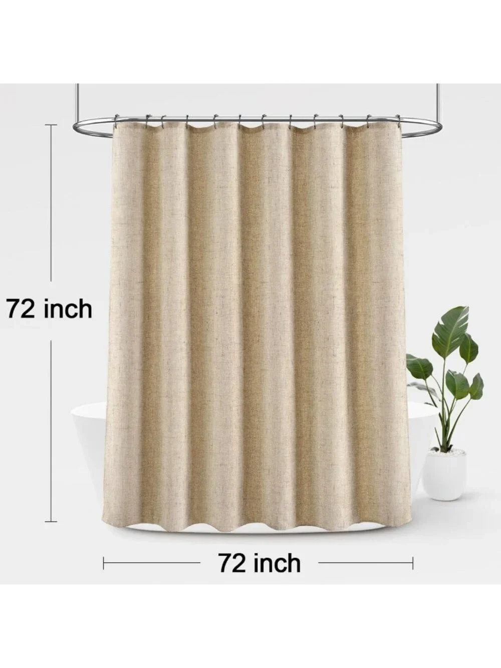 Tan Linen Shower Curtain 72x72 with Double-Sided Hooks - Elegant Home Decor